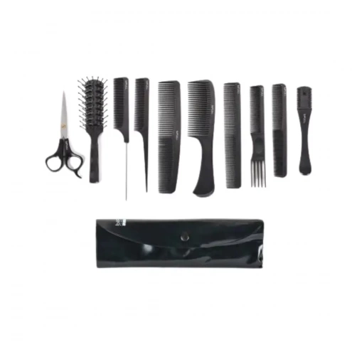 Bifull Set of 8 Combs, Scissors, Razor and Case Black