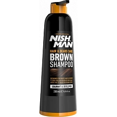 NishMan farbiaci šampón na vlasy a bradu hnedý 200 ml