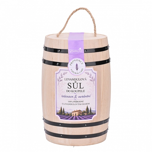 Vivaco Wellness levandulová sůl do koupele s levandulovým olejem v dřevěném soudku 1 kg Vivaco Wellness levandulová sůl do koupele s levandulovým olejem v dřevěném soudku 1 kg