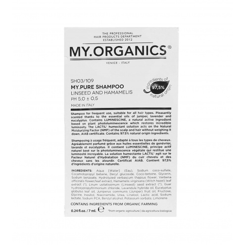 My.Organics My.Pure Shampoo Linseed And Hamamelis 7 ml vzorek